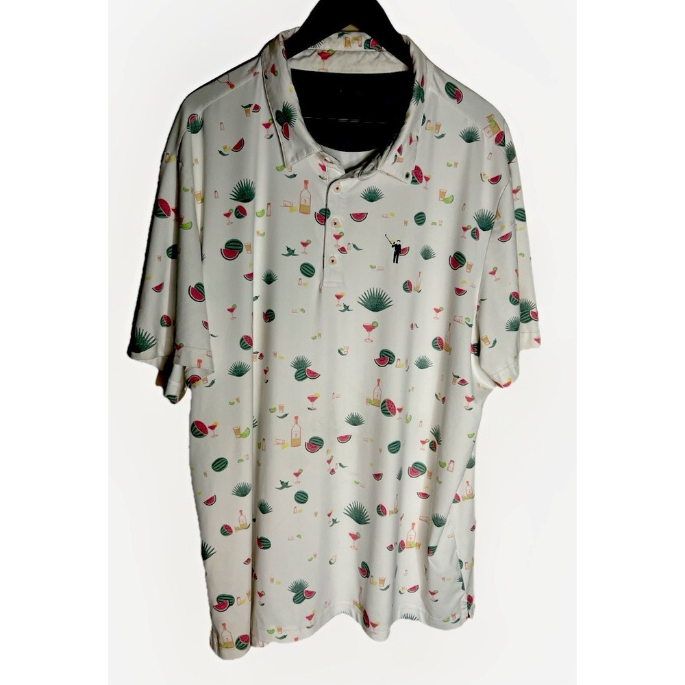 William Murray Golf Polo Shirt Mens XXL Tropical Drink Print Stretch Performance